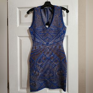 BCBG MAXAZRIA Gari Blue Iris Combo Bodycon Midi Dress